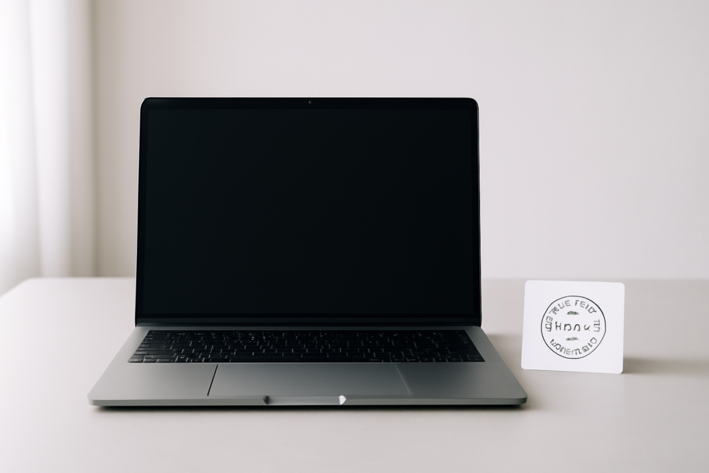 Refurbished laptop op bureau met garantiebewijs, symbool voor betrouwbare aankoop in 2026